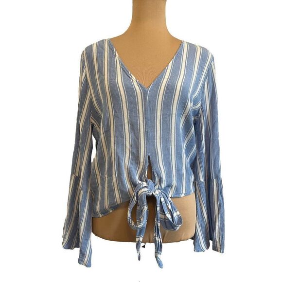 American Eagle Striped Woman's Medium Bell Sleeve Blouse - Picture 1 of 7